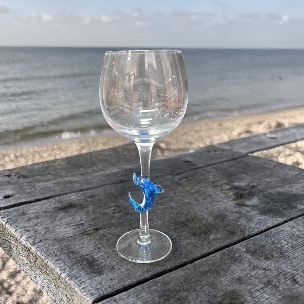 Home Essentials Murano Wine Glass, Vintage Dolphin Stem, Replacement Stemware